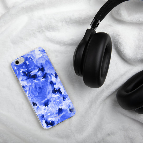 Blue Floral Print iPhone Case, Rose Flower Phone Case-Printed in USA/EU-Heidi Kimura Art LLC-Heidi Kimura Art LLC