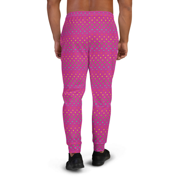 Pink Rainbow Polka Dots Print Premium Quality Men's Joggers-Made in EU-Men's Joggers-Heidi Kimura Art LLC