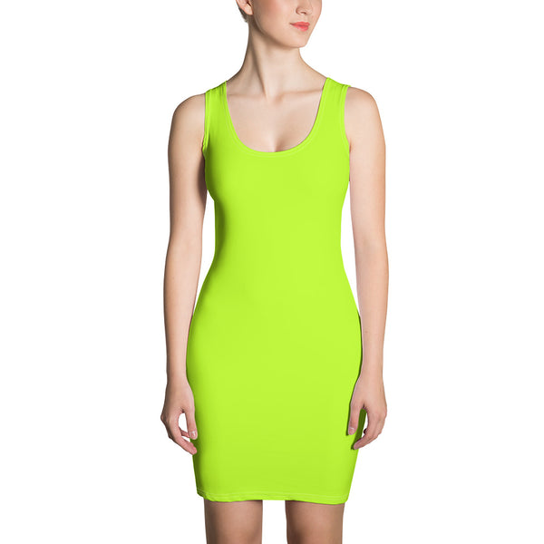 Neon Green Solid Color Dress, Women's Modern Minimalist Party Dress-Heidi Kimura Art LLC-XS-Heidi Kimura Art LLC Neon Green Solid Color Dress, Women's Modern Minimalist Party Dress, Women's Long Sleeveless Designer Premium Dress - Made in USA/EU (US Size: XS-XL)