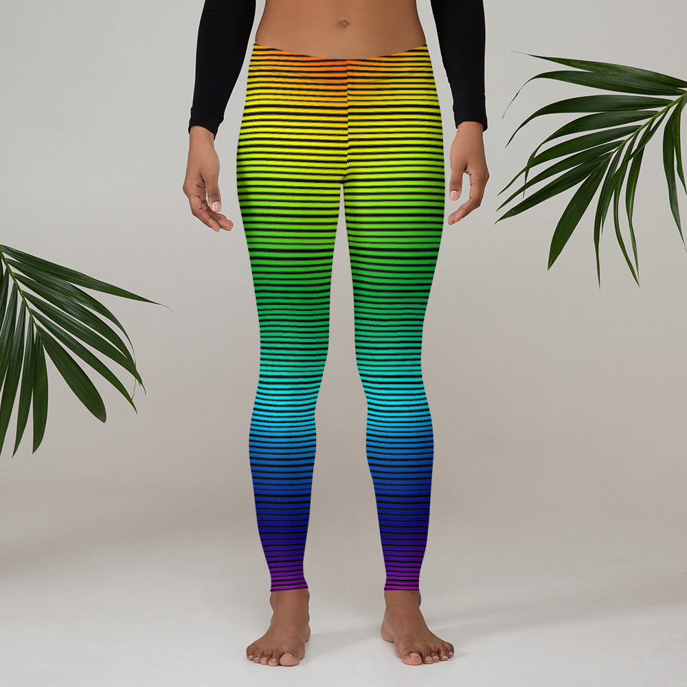 Rainbow Striped Women's Casual Leggings, Designer Fancy Colorful Tights-Heidikimurart Limited -XS-Heidi Kimura Art LLC Rainbow Striped Casual Leggings, Modern Long Horizontal Striped Casual Tights Modern Essential Women's Long Tights, Women's Long Dressy Casual Fashion Leggings/ Running Tights - Made in USA/ EU/ MX (US Size: XS-XL)