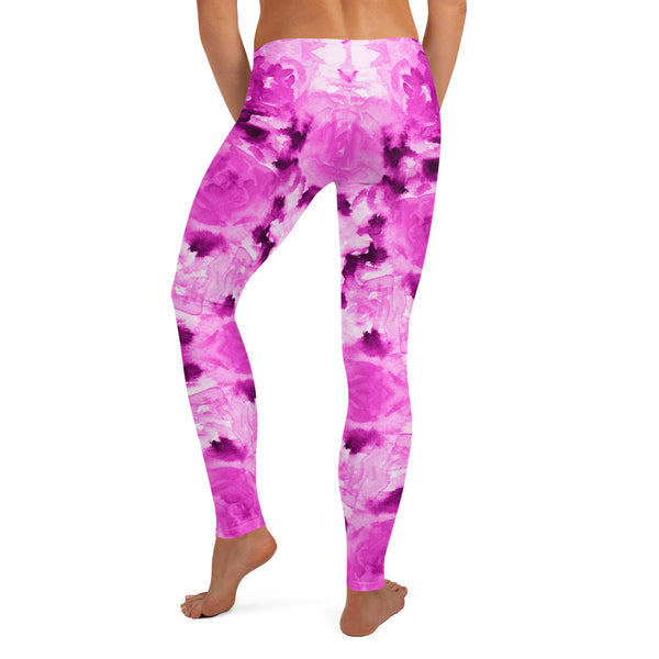 Pink Rose Floral Leggings, Abstract Print Women's Tights-Made in USA/EU-Heidi Kimura Art LLC-Heidi Kimura Art LLC