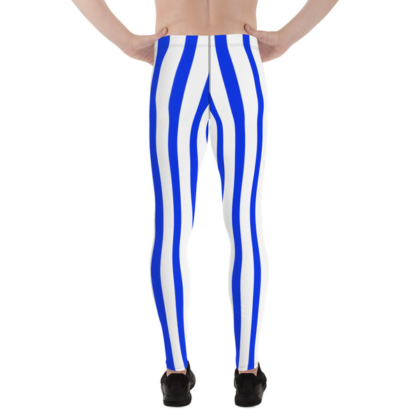 Blue Stripes Men's Running Leggings & Run Tights Meggings Activewear- Made in USA/EU-Men's Leggings-Heidi Kimura Art LLC Blue Striped Meggings, Blue Stripes Men's Running Leggings & Run Tights Meggings Activewear, Compression Pants, Circus Festival Leggings, Costume Leggings- Made in USA/ Europe (US Size: XS-3XL)