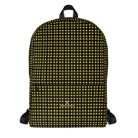 Yellow Buffalo Plaid Print Designer Premium Laptop/ Travel/ School Backpack- Made in USA/EU-Backpack-Heidi Kimura Art LLC