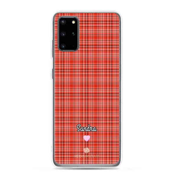 Personalized Red Plaid Samsung Case, Custom Name Tartan Print Phone Case-Heidi Kimura Art LLC-Samsung Galaxy S20 Plus-Heidi Kimura Art LLC