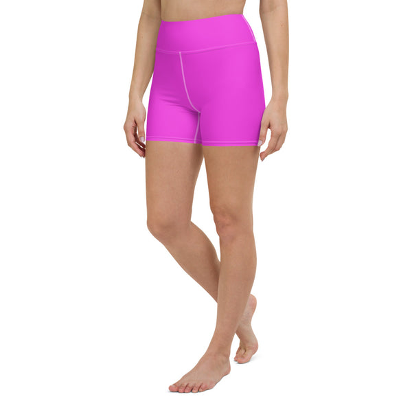 Hot Pink Yoga Shorts, Bright Pink Colorful Women's Tights-Made in USA/EU-Heidi Kimura Art LLC-Heidi Kimura Art LLC Hot Pink Yoga Shorts, Bright Pink Colorful Solid Color Premium Quality Women's High Waist Spandex Fitness Workout Yoga Shorts, Yoga Tights, Fashion Gym Quick Drying Short Pants With Pockets - Made in USA (US Size: XS-XL)