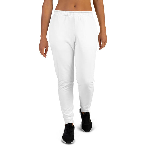 White Solid Color Print Designer Women's Slim Fit Sweatpants Best Joggers- Made in EU-Women's Joggers-XS-Heidi Kimura Art LLC
