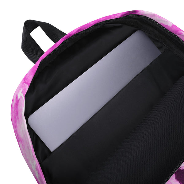 Pink Rose Watercolor Floral Print Medium Size (Fits 15" Laptop) Backpack - Made in USA/EU-Backpack-Heidi Kimura Art LLC