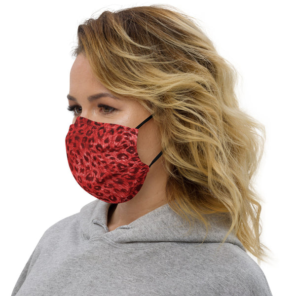 Red Leopard Print Face Mask, Washable Reusable Non-Medical fashion Face Coverings-Heidikimurart Limited -Heidi Kimura Art LLC