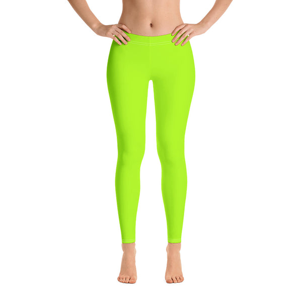 Neon Green Women's Leggings, Solid Color Modern Minimalist Women's Long Dressy Casual Fashion Leggings/ Running Tights - Made in USA/ EU (US Size: XS-XL)