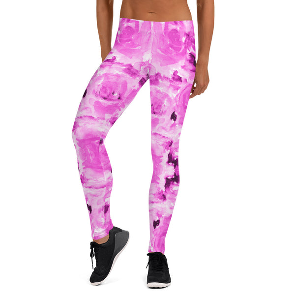 Pink Rose Floral Leggings, Abstract Print Women's Tights-Made in USA/EU-Heidi Kimura Art LLC-Heidi Kimura Art LLC