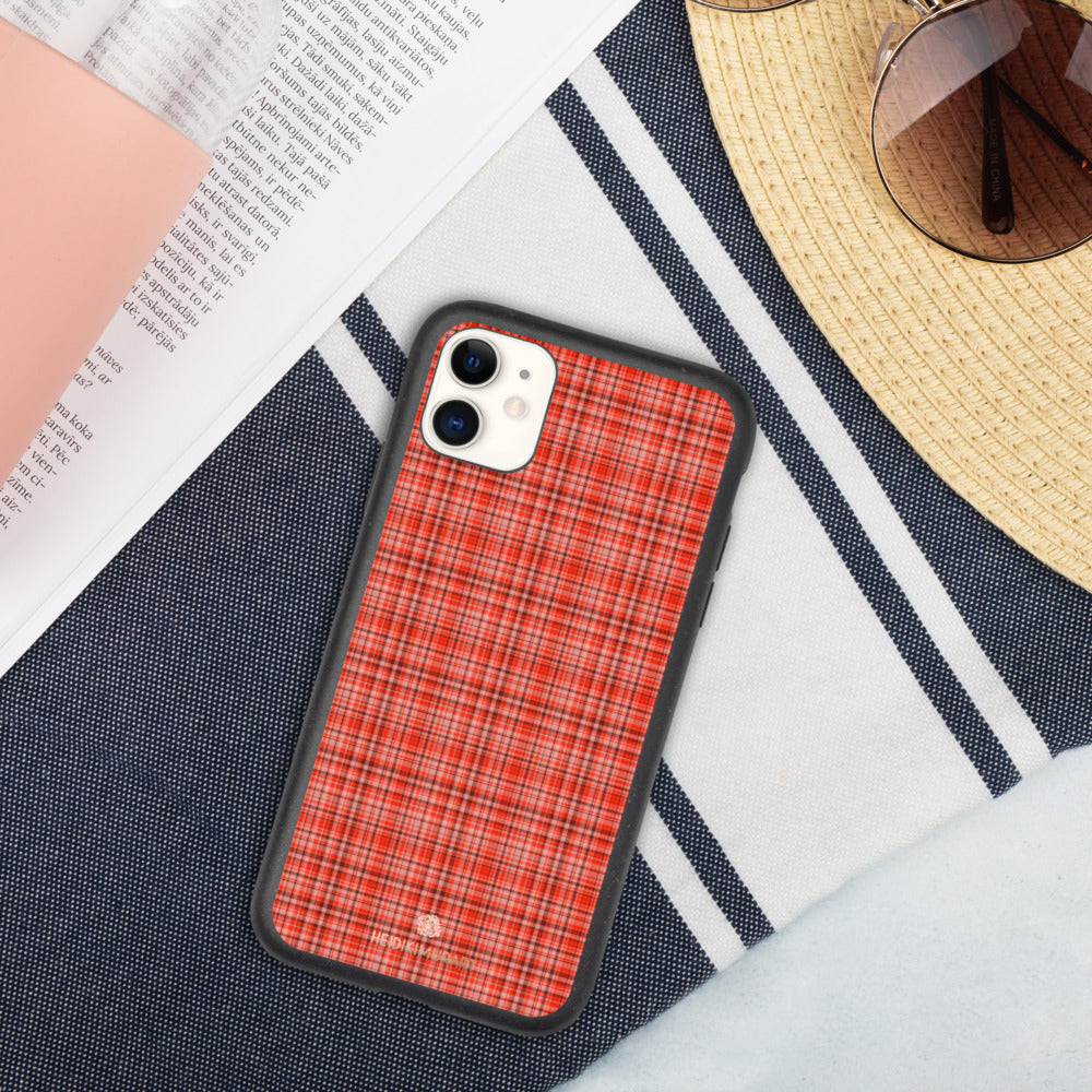 Red Plaid Print Eco-friendly iPhone Case, Biodegradable Phone Case-Printed in USA/EU-Heidi Kimura Art LLC-iPhone 11-Heidi Kimura Art LLC