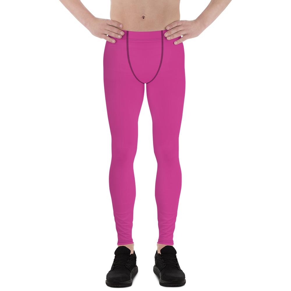 Hot Pink Solid Color Print Premium Men's Leggings Compression Tights - Made in USA/EU-Men's Leggings-XS-Heidi Kimura Art LLC