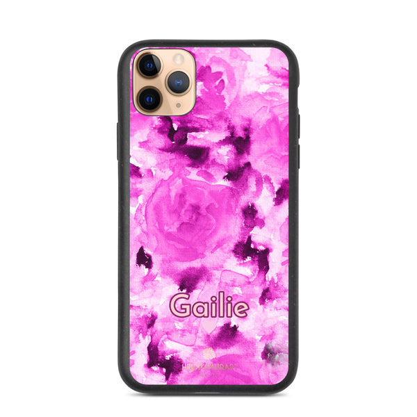 Custom Name Pink Floral iPhone Case, Biodegradable Phone Case-Heidi Kimura Art LLC-iPhone 11 Pro Max-Heidi Kimura Art LLC
