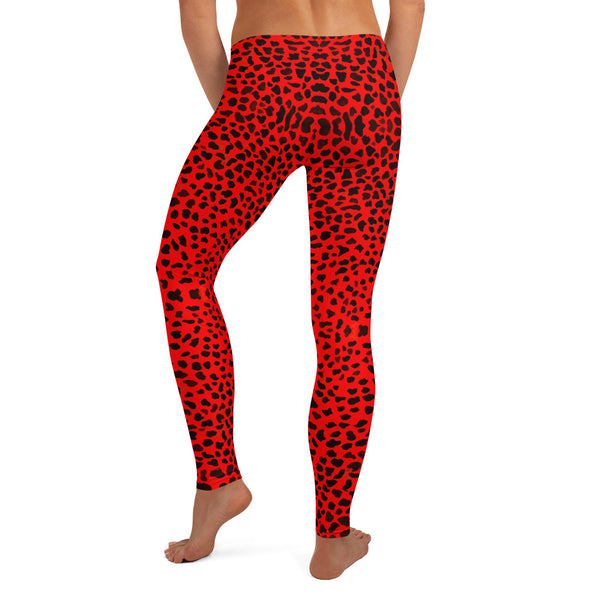 Red Cheetah Animal Print Leggings, Women's Casual Tights-Made in USA/EU-Heidi Kimura Art LLC-Heidi Kimura Art LLC