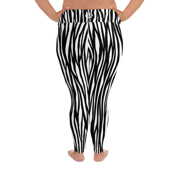 Zebra Animal Print Women's Long Yoga Pants 4-Way Stretch Plus Size Leggings-Women's Plus Size Leggings-Heidi Kimura Art LLC Zebra Plus Size Leggings, Zebra Animal Print Women's Long Yoga Pants High Waist 4-Way Stretch Plus Size Leggings - Made in USA/EU (US Size: 2XL-6XL)