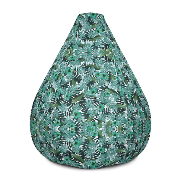 Green Tropical Bean Bag Chair w/ filling, Made in EU-Heidi Kimura Art LLC-Heidi Kimura Art LLC Green Tropical Bean Bag, Tropical Leaf Abstract Print Designer Large Sofa Chair w/ filling Water Resistant Polyester Bean Sofa Bag W: 58"x H: 41", Best Sofa Chair Living Room Seat Indoor Big Furniture