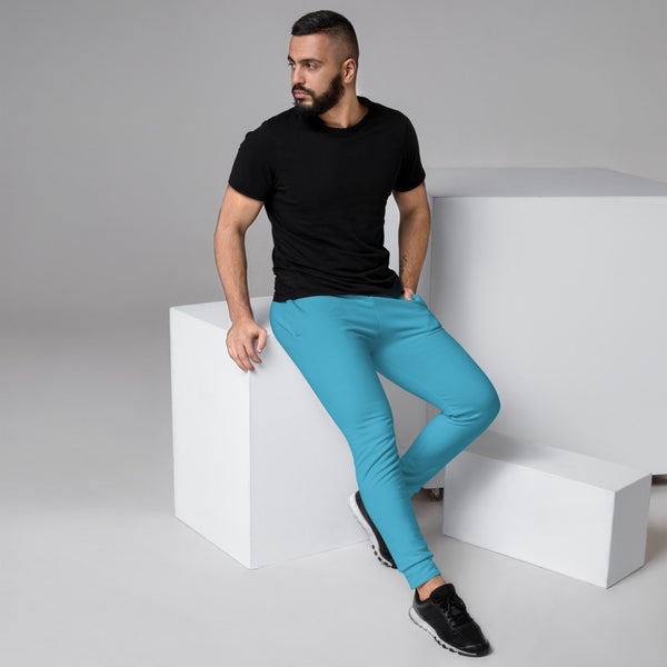 Sky Baby Blue Designer Men's Joggers, Best Blue Solid Color Premium Sweatpants For Men, Modern Slim-Fit Designer Ultra Soft & Comfortable Men's Joggers, Men's Jogger Pants-Made in EU/MX (US Size: XS-3XL)