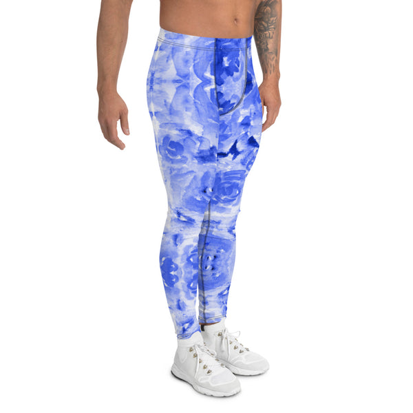 Blue Floral Men's Leggings-Heidikimurart Limited -Heidi Kimura Art LLC
