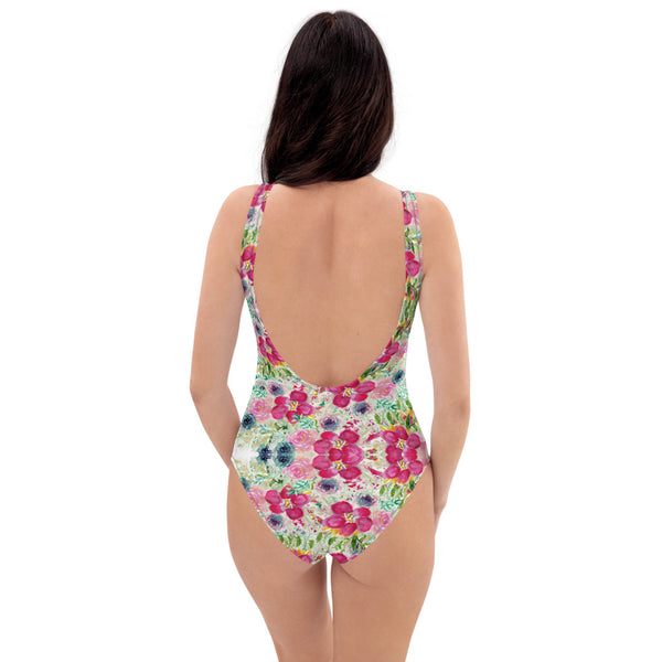 Mixed Floral One-Piece Swimsuit, Roses Flower Print Women's Swimwear-Made in USA/EU-Heidi Kimura Art LLC-Heidi Kimura Art LLC