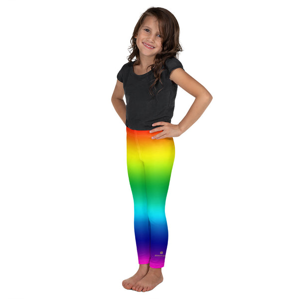 Bright Rainbow Stripe Designer Premium Kid's Leggings Fitness Pants- Made in USA/ EU-Kid's Leggings-Heidi Kimura Art LLC