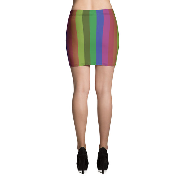 Vintage Style Rainbow Stripe Women's Festival Mini Skirt -Made in USA (US Size: XS-XL)-Mini Skirt-Heidi Kimura Art LLC