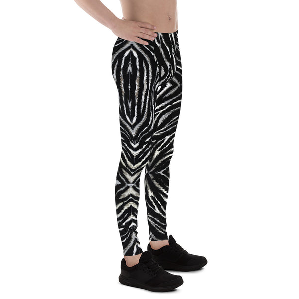 Zebra Print Men's Leggings, Animal Stripe Print Meggings Compression Tights-Made in USA/EU-Heidi Kimura Art LLC-Heidi Kimura Art LLC