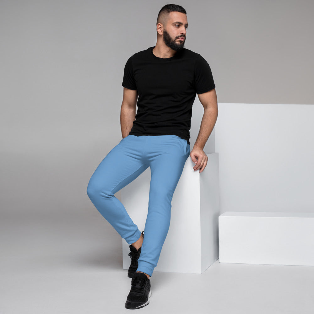 Blue Best Designer Men's Joggers, Best Pale Blue Solid Color Sweatpants For Men, Modern Slim-Fit Designer Ultra Soft & Comfortable Men's Joggers, Men's Jogger Pants-Made in EU/MX (US Size: XS-3XL)