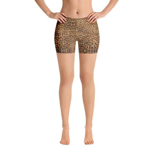 Brown Leopard Women's Shorts, Animal Print Elastic Tights-Made in USA/EU-Heidi Kimura Art LLC-Heidi Kimura Art LLC Brown Leopard Women's Shorts, Animal Print Pattern Women's Elastic Stretchy Shorts Short Tights -Made in USA/EU (US Size: XS-3XL) Plus Size Available, Tight Pants, Pants and Tights, Womens Shorts, Short Yoga Pants