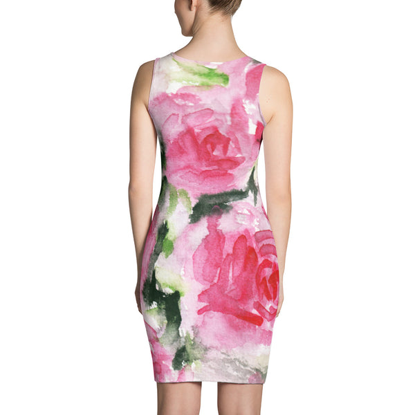 Spring Floral Pink Abstract Rose Print Long Sleeveless Women's Dress - Made in USA/EU-Women's Sleeveless Dress-Heidi Kimura Art LLC