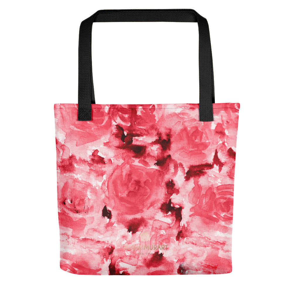 Crimson Red Rose Floral Designer Flower Print 15" x 15" Tote Bag - Made in USA/EU-Tote Bag-Heidi Kimura Art LLC