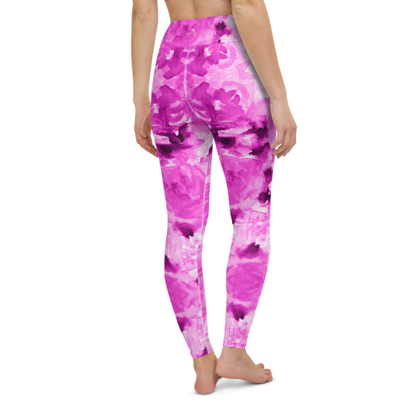 Hot Pink Floral Yoga Leggings, Abstract Print Women's Tights-Made in USA/EU-Heidi Kimura Art LLC-Heidi Kimura Art LLC