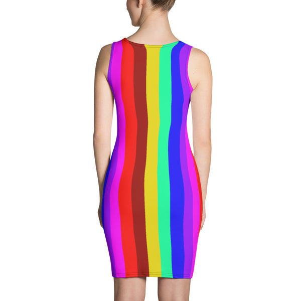 Designer Striped Rainbow Colorful Print Women's One-Piece Long Best Dress- Made in USA-Women's Sleeveless Dress-Heidi Kimura Art LLC