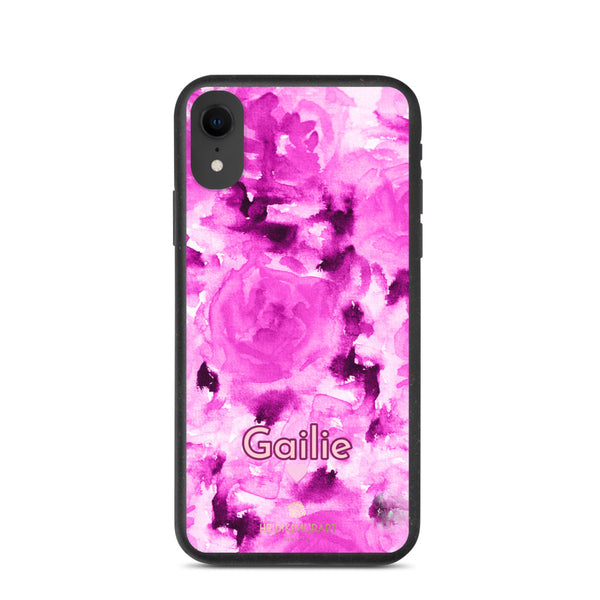 Custom Name Pink Floral iPhone Case, Biodegradable Phone Case-Heidi Kimura Art LLC-iPhone XR-Heidi Kimura Art LLC