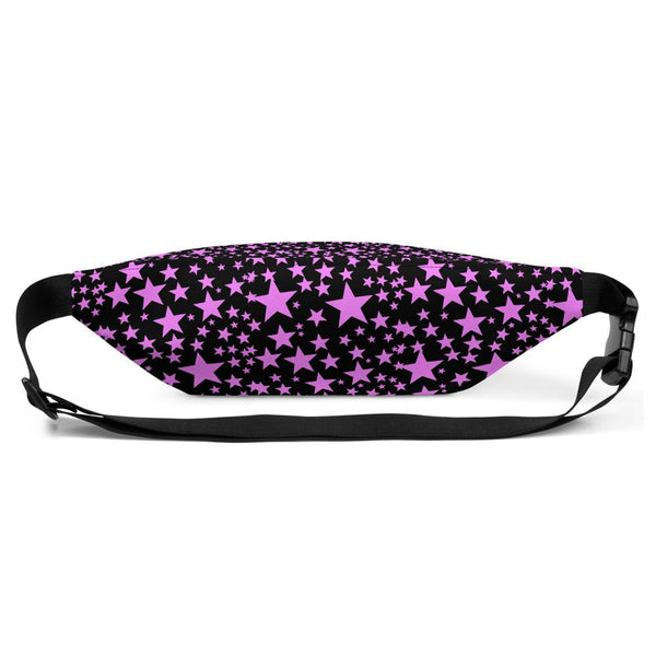 Black Pink Star Pattern Print Designer Fanny Pack Shoulder Waist Travel Bag- Made in USA/EU-Fanny Pack-Heidi Kimura Art LLC