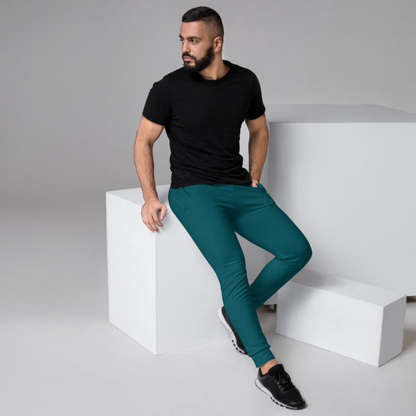 Dark Teal Men's Joggers, Blue Solid Color Best Modern Minimalist Sweatpants For Men, Modern Slim-Fit Designer Ultra Soft & Comfortable Men's Joggers, Men's Jogger Pants-Made in EU/MX (US Size: XS-3XL)