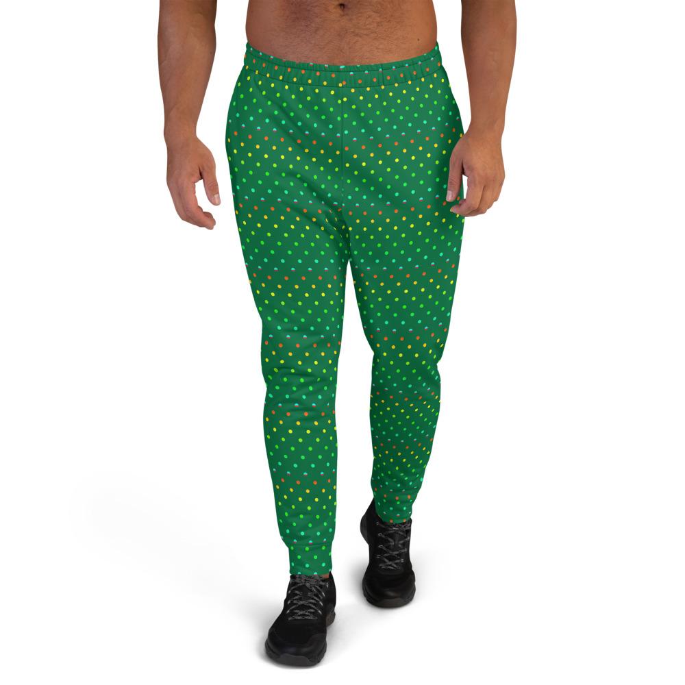 Green Polka Dots Rainbow Print Designer Men's Joggers-Made in EU (US Size: XS-3XL)-Men's Joggers-XS-Heidi Kimura Art LLC