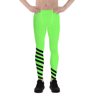 Green Striped Men's Leggings, Vertical Stripes Circus Meggings Running  Tights-Made in USA/EU
