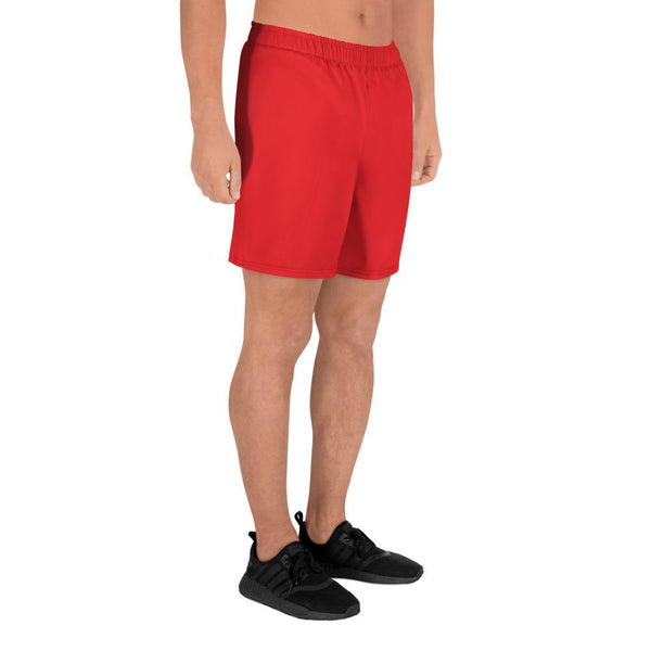 Red Solid Color Print Premium Men's Athletic Long Shorts - Made in Europe-Men's Long Shorts-Heidi Kimura Art LLC