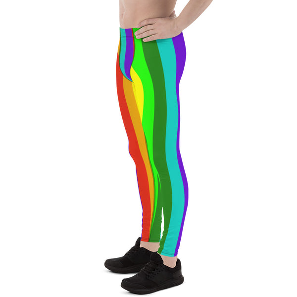Rainbow Lover Men's Running Leggings & Run Tights Meggings Pants - Made in USA/EU-Men's Leggings-Heidi Kimura Art LLC