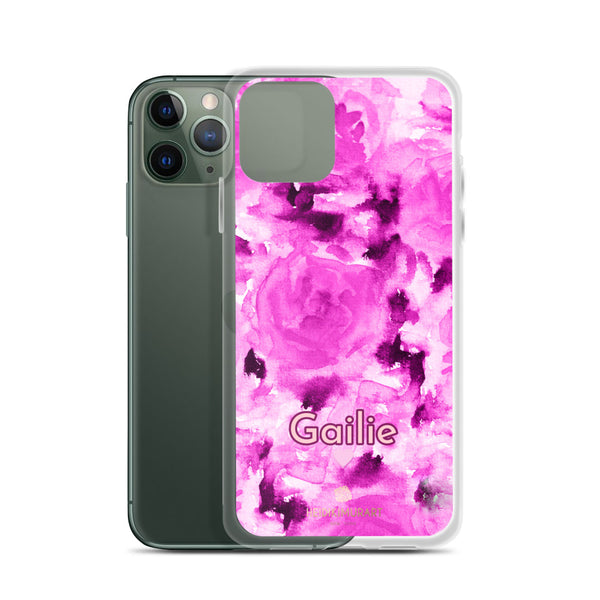 Pink Floral Custom Name iPhone Case, Rose Personalized Phone Case-Heidi Kimura Art LLC-Heidi Kimura Art LLC