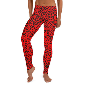 Red Cheetah Animal Print Leggings, Women's Casual Tights-Made in USA/EU-Heidi Kimura Art LLC-XS-Heidi Kimura Art LLC