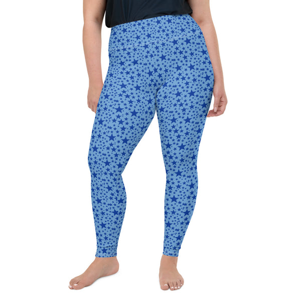 Light Blue Star Space Pattern Print Plus Size Women's Leggings Yoga Pants - Made in USA/EU-Women's Plus Size Leggings-2XL-Heidi Kimura Art LLC