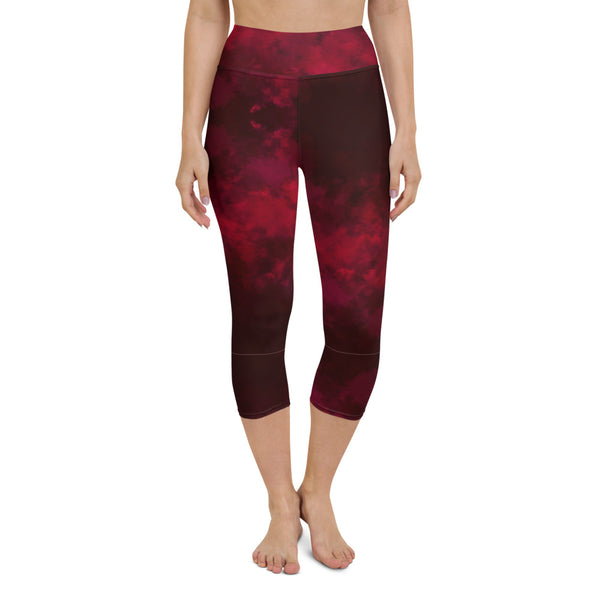 Red Abstract Yoga Capri Leggings-Heidikimurart Limited -Heidi Kimura Art LLC Red Abstract Yoga Capri Leggings, Best Wine Red Abstract Print Comfy Capri Leggings Yoga Pants - Made in USA/EU/MX (US Size: XS-XL)