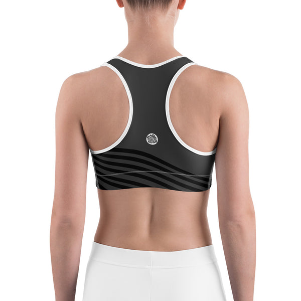Gray Diagonal Striped Sports Bra, Women's Sports Workout Fitness Bra-Made in USA/EU-Sports Bras-Heidi Kimura Art LLC
