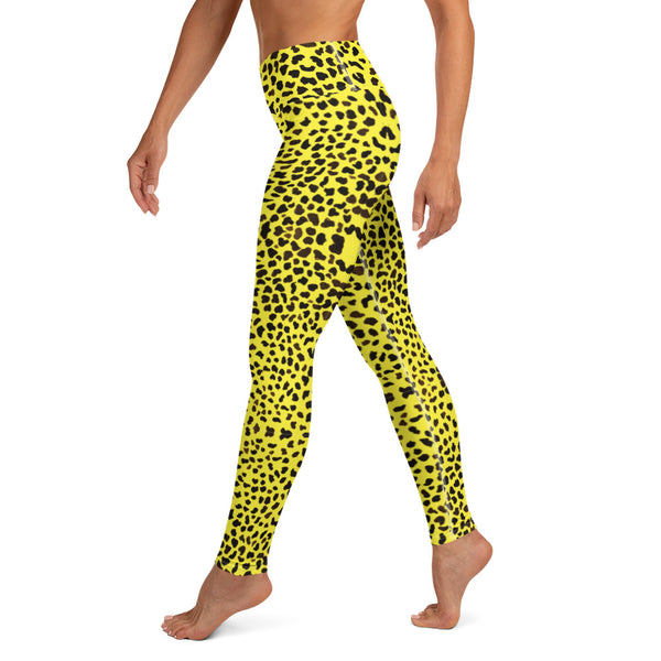 Yellow Cheetah Print Yoga Leggings-Heidikimurart Limited -Heidi Kimura Art LLC Yellow Cheetah Print Yoga Leggings, Colorful Premium Quality Animal Print Active Wear Fitted Leggings Sports Long Yoga & Barre Pants - Made in USA/EU/MX (US Size: XS-6XL)