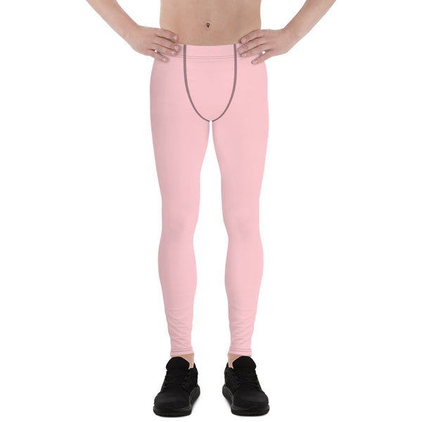 Light Pink Men's Leggings, Pastel Pink Meggings Compression Tights-Made in USA/EU-Heidi Kimura Art LLC-Heidi Kimura Art LLC