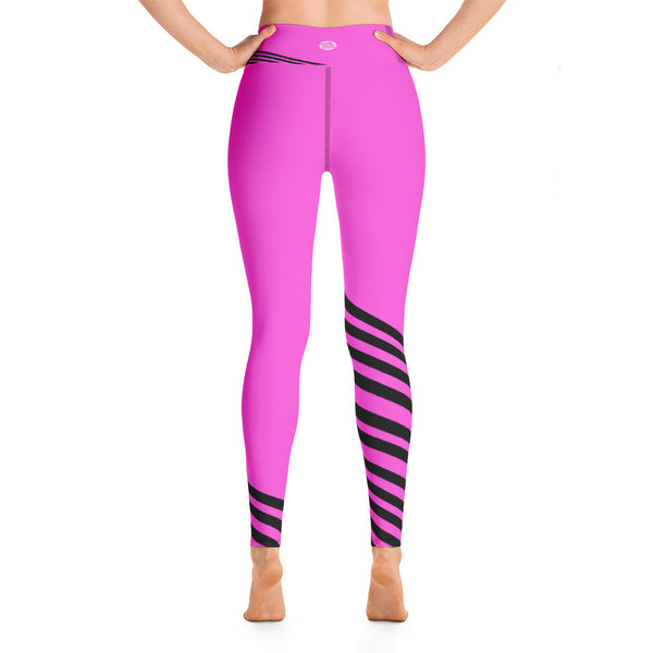 Pink Black Diagonal Striped Yoga Leggings/ Long Yoga Pants/ Tights - Made in USA-legging-Heidi Kimura Art LLC Pink Black Striped Leggings, Pink Black Diagonal Striped Yoga Leggings/ Long Yoga Pants/ Tights - Made in USA/EU (US Size: XS-XL)