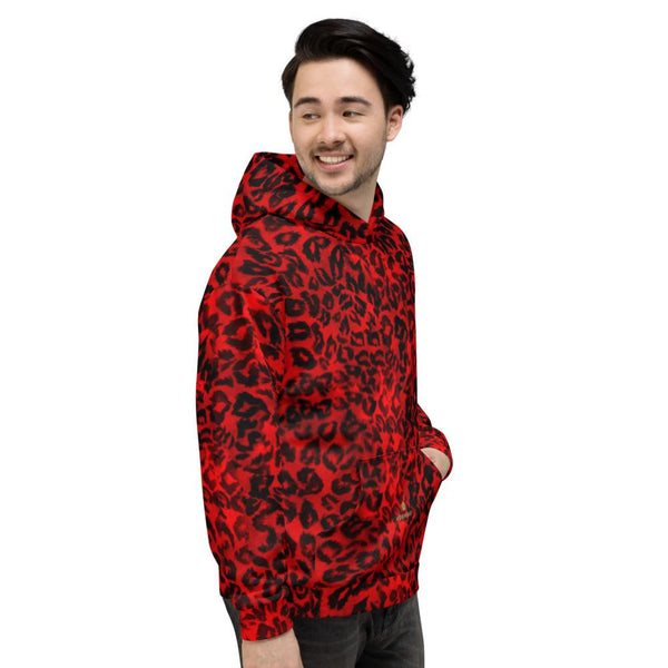 Red Leopard Animal Print Premium Men's or Women's Unisex Hoodie-Made in Europe-Men's Hoodie-Heidi Kimura Art LLC