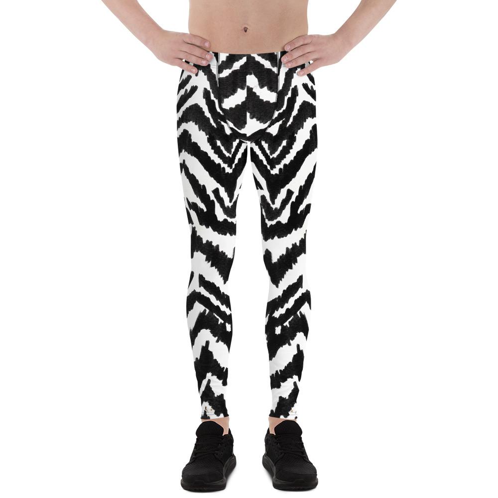 Zebra Print Meggings, Best Black White Animal Print Men's Comfy Leggings-Made in USA/EU-Men's Leggings-XS-Heidi Kimura Art LLC