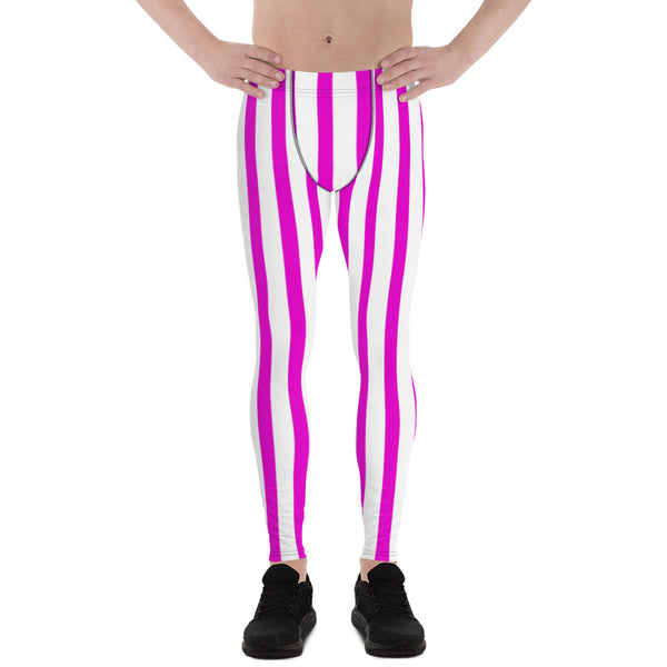 Purple Pink Stripes Men's Running Leggings & Run Tights Meggings - Made in USA/EU-Men's Leggings-XS-Heidi Kimura Art LLC